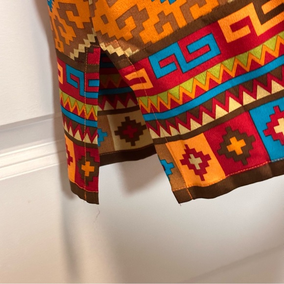 VTG Linea Louis Dell’Olio Tunic 100% Silk 1X Multicolor Geometric Western Boho - Picture 9 of 9